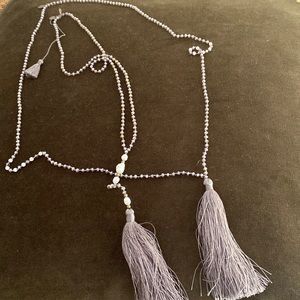 Two necklaces with beautiful grey stones and pearls